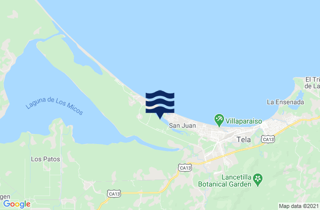 Mapa da tábua de marés em Tornabé, Honduras