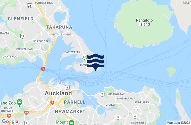 Mapa da tábua de marés em Torpedo Bay, New Zealand