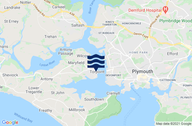 Mapa da tábua de marés em Torpoint, United Kingdom