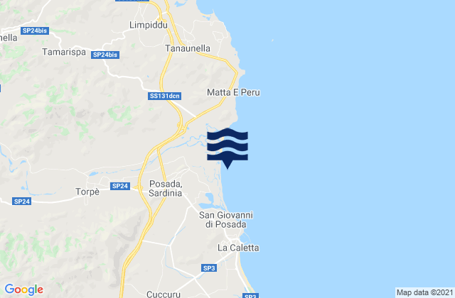 Mapa da tábua de marés em Torpè, Italy