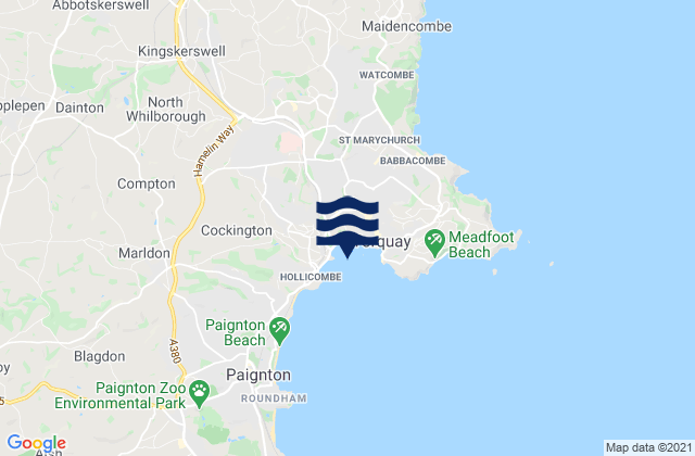 Mapa da tábua de marés em Torre Abbey Beach, United Kingdom