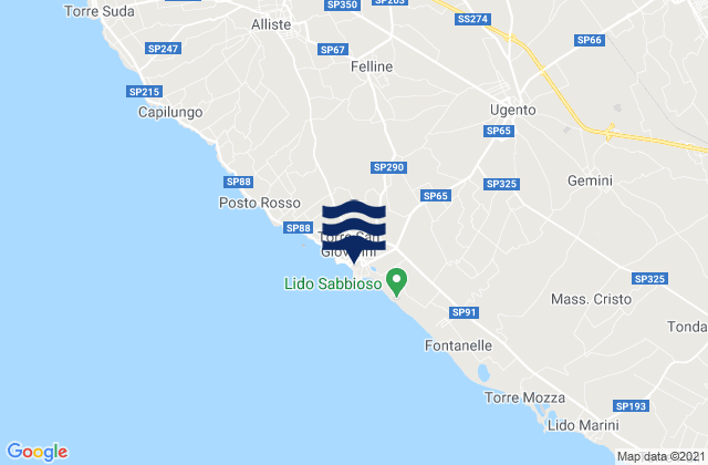 Mapa da tábua de marés em Torre San Giovanni, Italy