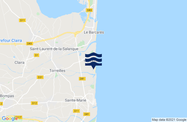 Mapa da tábua de marés em Torreilles, France