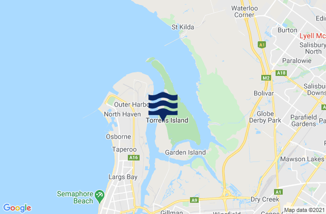Mapa da tábua de marés em Torrens Island, Australia