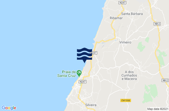 Mapa da tábua de marés em Torres Vedras, Portugal