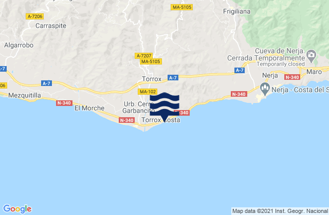 Mapa da tábua de marés em Torrox, Spain