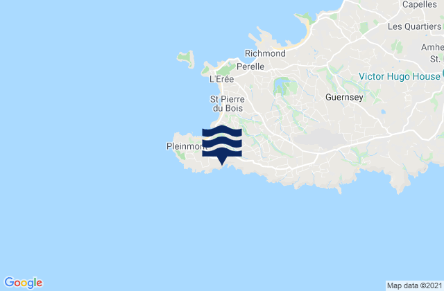 Mapa da tábua de marés em Torteval, Guernsey