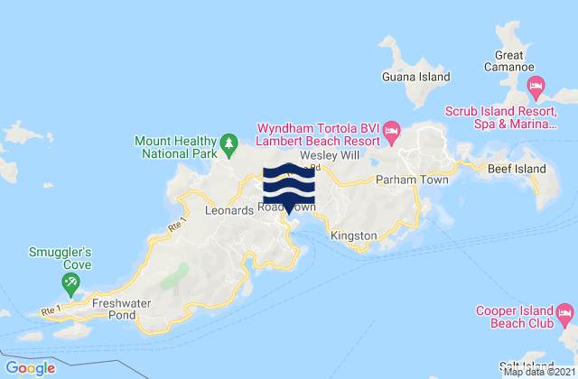 Mapa da tábua de marés em Tortola, British Virgin Islands