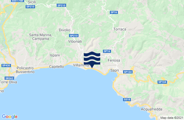 Mapa da tábua de marés em Tortorella, Italy