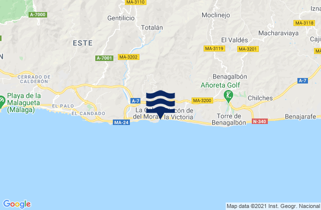 Mapa da tábua de marés em Totalán, Spain