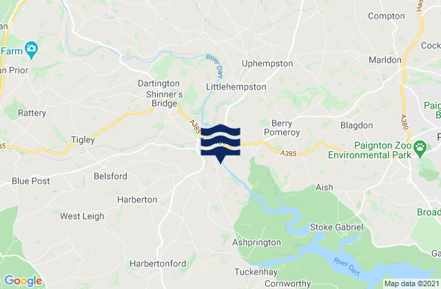 Mapa da tábua de marés em Totnes, United Kingdom