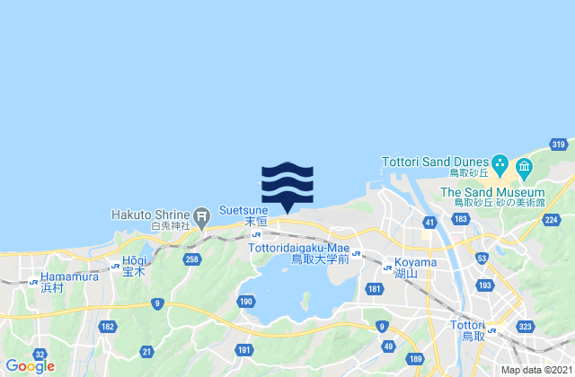 Mapa da tábua de marés em Tottori-shi, Japan