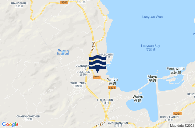 Mapa da tábua de marés em Toubao, China