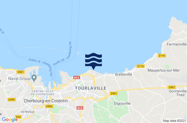 Mapa da tábua de marés em Tourlaville, France