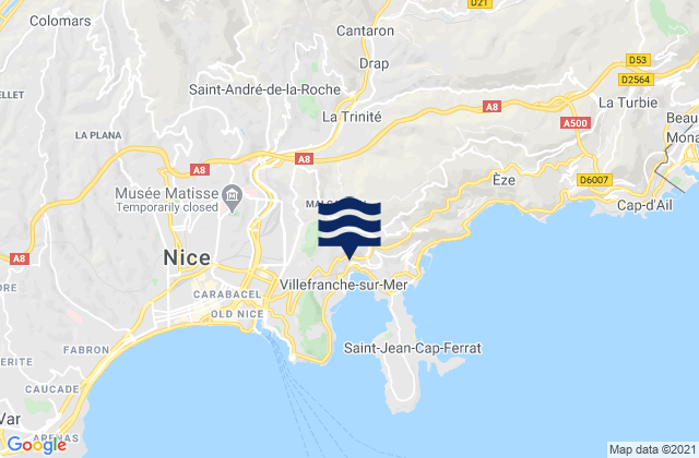 Mapa da tábua de marés em Tourrette-Levens, France