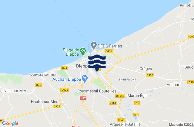 Mapa da tábua de marés em Tourville-sur-Arques, France