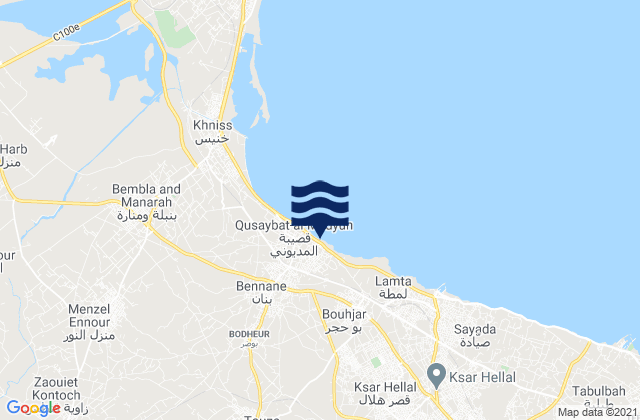 Mapa da tábua de marés em Touza, Tunisia
