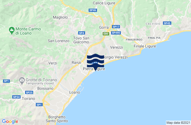Mapa da tábua de marés em Tovo San Giacomo, Italy