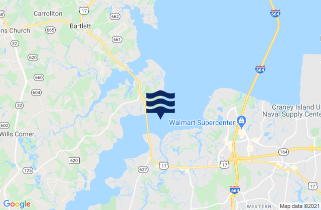 Mapa da tábua de marés em Town Point Bridge 0.5 mile east of, United States
