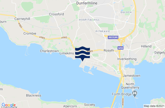 Mapa da tábua de marés em Townhill, United Kingdom