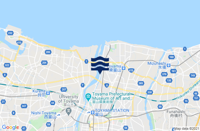 Mapa da tábua de marés em Toyama-ken, Japan