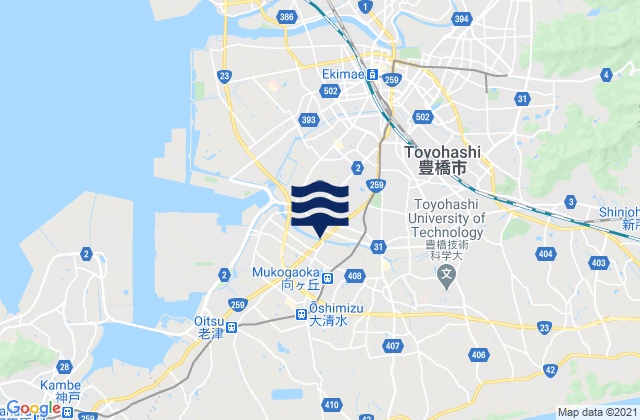 Mapa da tábua de marés em Toyohashi-shi, Japan