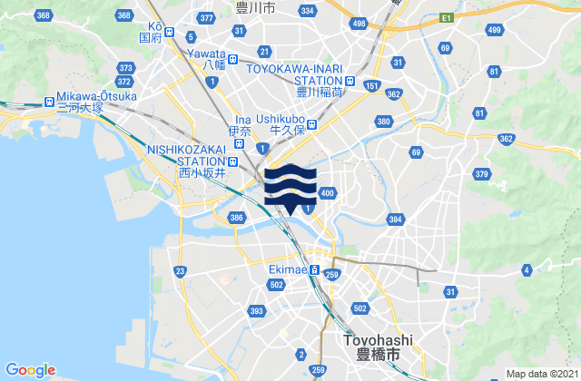 Mapa da tábua de marés em Toyokawa, Japan