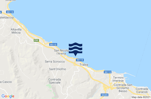 Mapa da tábua de marés em Trabia, Italy