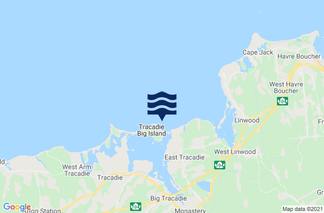 Mapa da tábua de marés em Tracadie Big Island, Canada