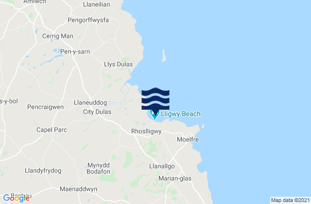 Mapa da tábua de marés em Traeth Lligwy, United Kingdom