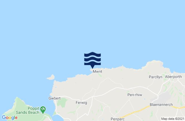Mapa da tábua de marés em Traeth y Mwnt Beach, United Kingdom
