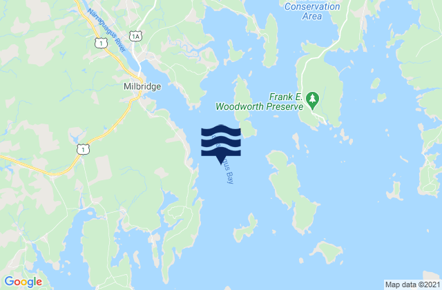 Mapa da tábua de marés em Trafton Island, Narraguagus Bay, United States