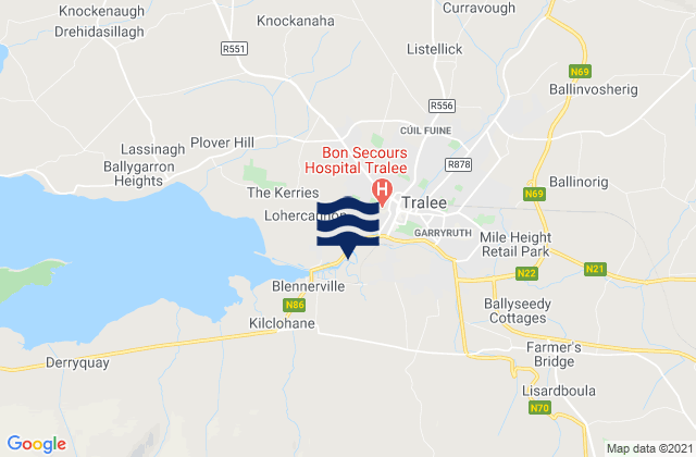 Mapa da tábua de marés em Tralee, Ireland