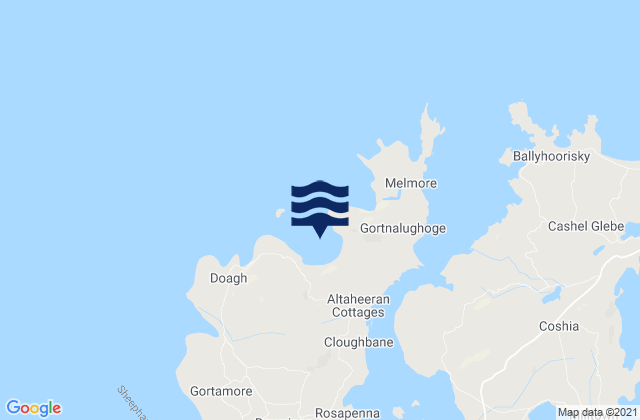 Mapa da tábua de marés em Tranarossan Bay, Ireland