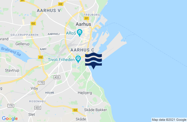 Mapa da tábua de marés em Tranbjerg, Denmark