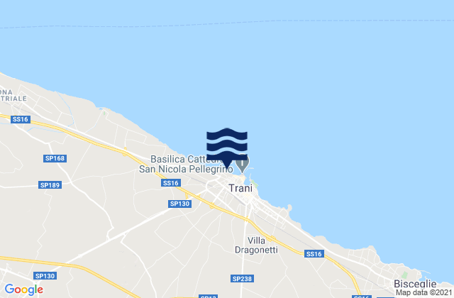 Mapa da tábua de marés em Trani, Italy