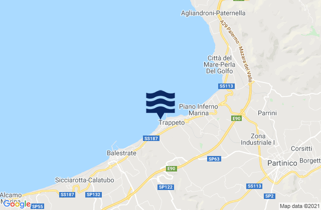 Mapa da tábua de marés em Trappeto, Italy