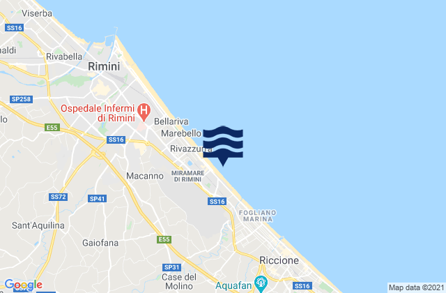 Mapa da tábua de marés em Trarivi, Italy