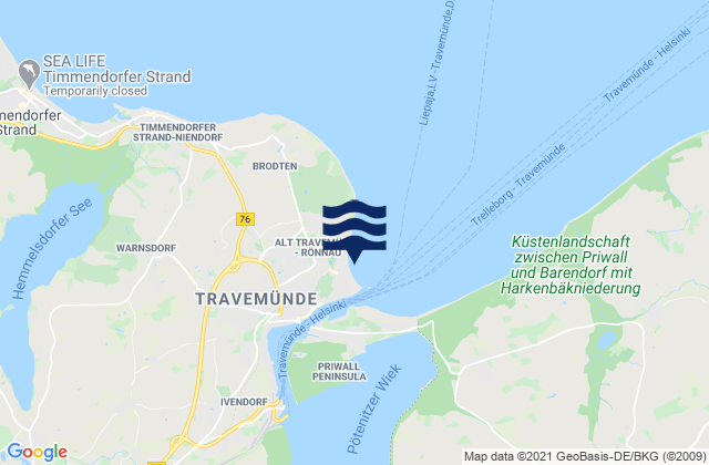 Mapa da tábua de marés em Travemunde, Denmark