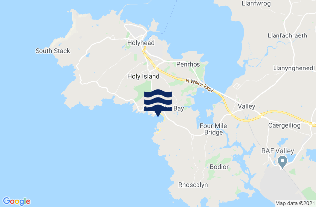 Mapa da tábua de marés em Trearddur Bay (Holy Island), United Kingdom