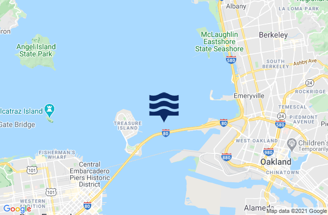 Mapa da tábua de marés em Treasure Island 0.85 nmi. east of, United States