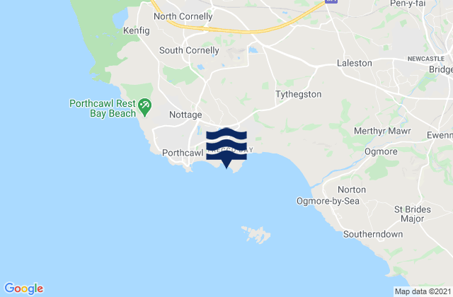 Mapa da tábua de marés em Trecco Bay Beach, United Kingdom