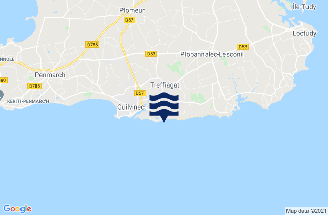Mapa da tábua de marés em Treffiagat, France