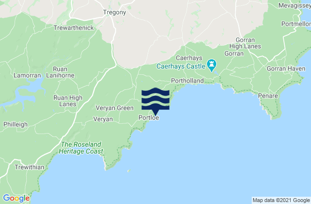 Mapa da tábua de marés em Tregoney, United Kingdom
