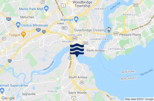 Mapa da tábua de marés em Trenton, United States