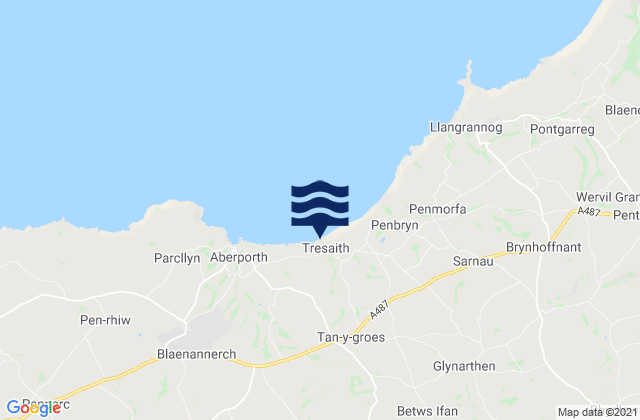 Mapa da tábua de marés em Tresaith Beach, United Kingdom