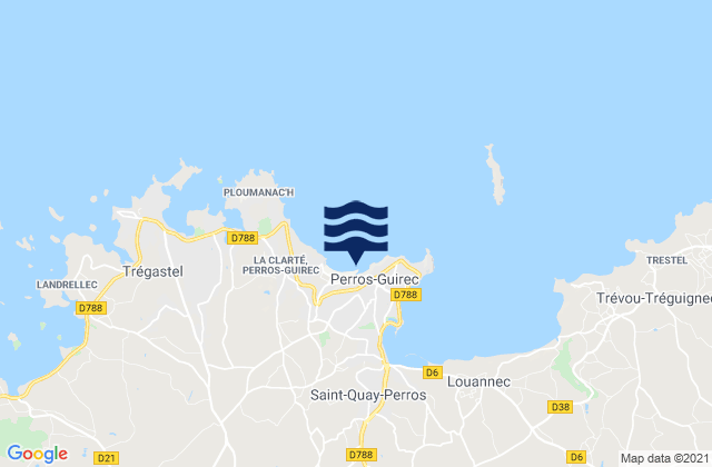 Mapa da tábua de marés em Trestaou, France