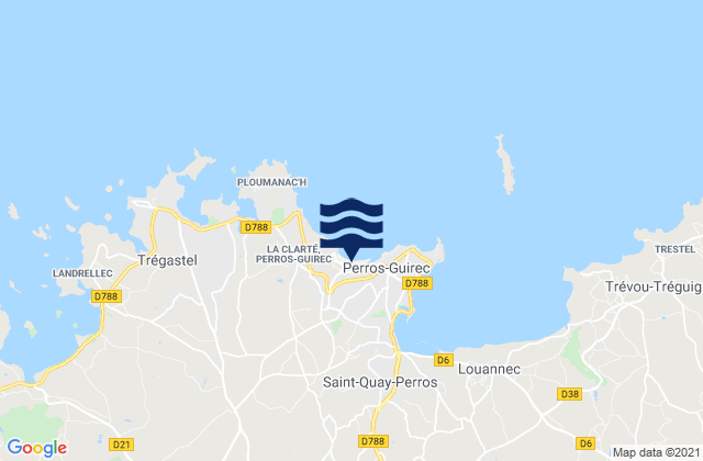 Mapa da tábua de marés em Trestraou, France