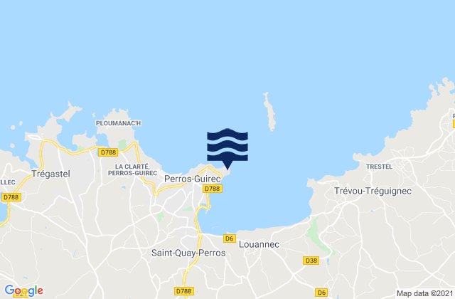 Mapa da tábua de marés em Trestrignel, France