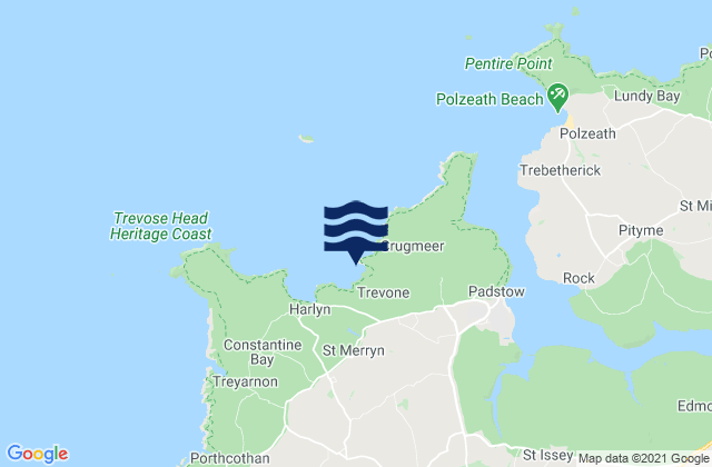 Mapa da tábua de marés em Trevone Bay, United Kingdom